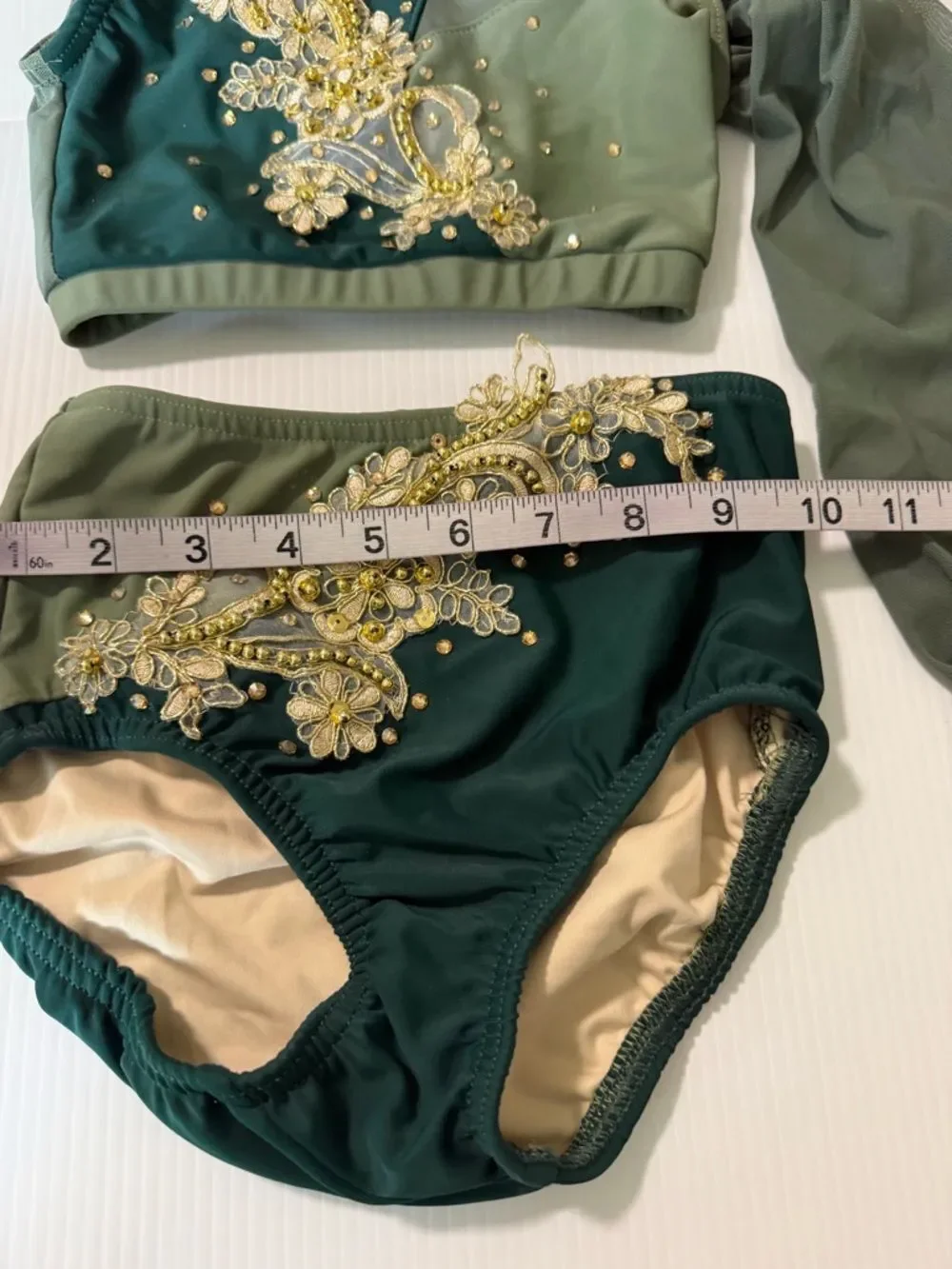 Reverence custom solo dance costume 2 piece green illusion YM MC-Medium child